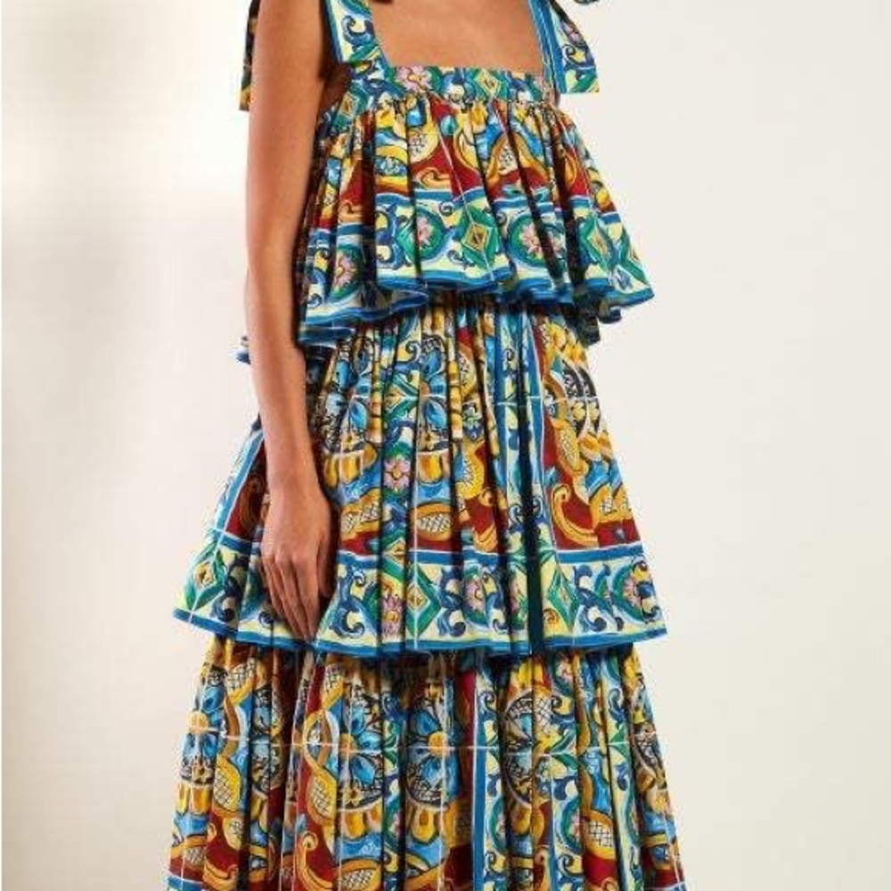 Dolce & Gabbana Blue and Yellow Resort‎ Midi Sundress
